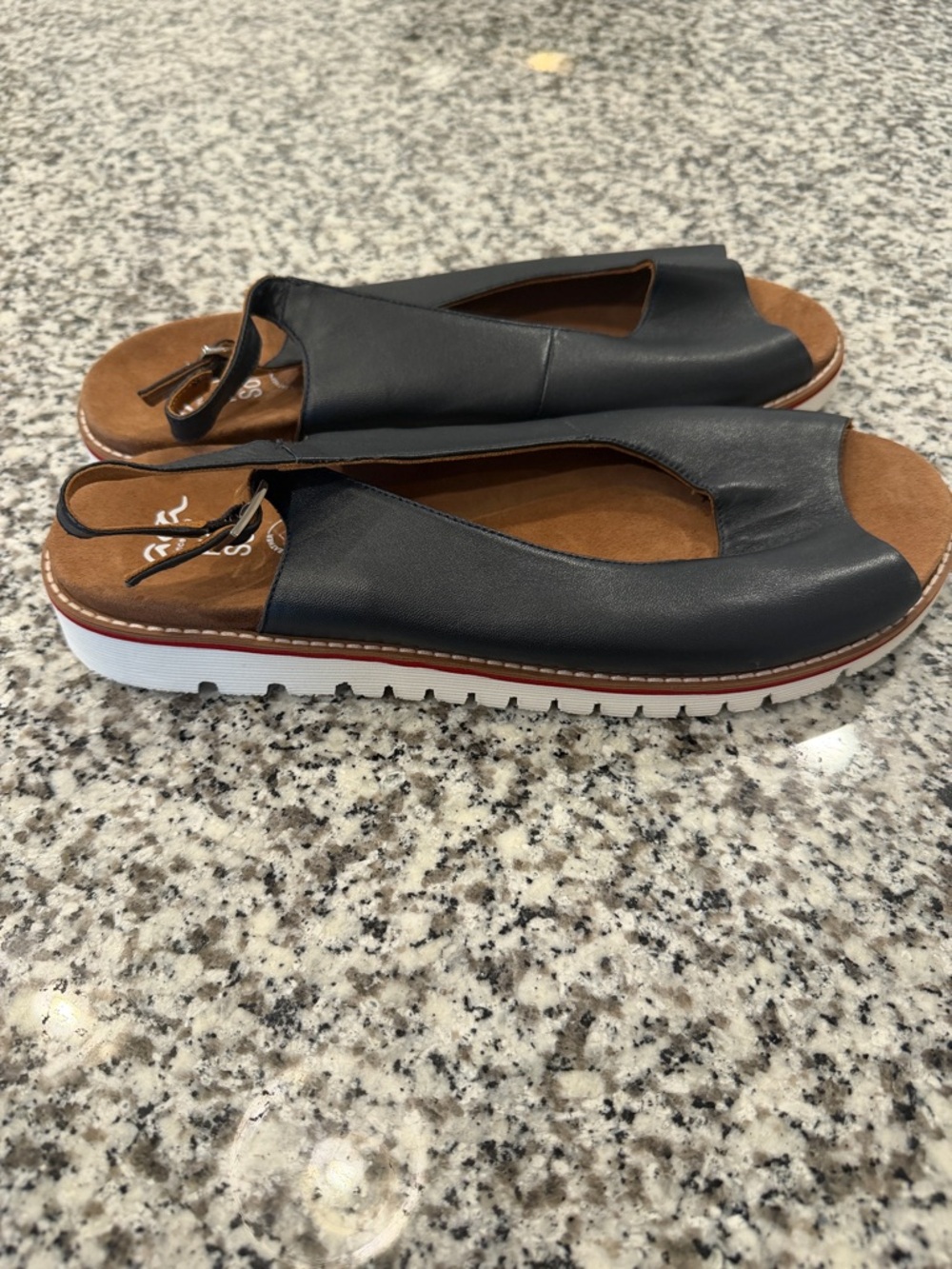 Ara Black Slingback Platform Sandals with White Sole